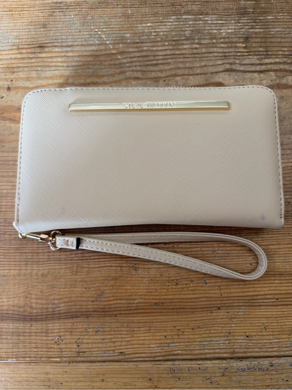 Steve Madden Cream Saffiano Leather Wristlet
